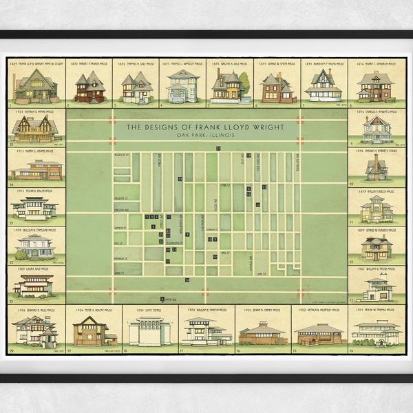 Map of Frank Lloyd Wright Homes in Oak Park | Evolution of Prairie Style | Prairie Architecture Map