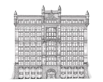 Rookery Building print poster | Chicago classic architecture | Romanesque Revival