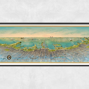 Lakefront Currents (Looking East) | An Illustrated Bird's Eye View Map of the Chicago Coast and Skyline