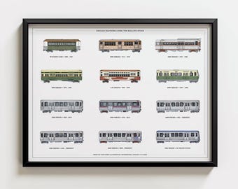 Chicago 'L' Train Cars Print: Vintage Transit Infographic