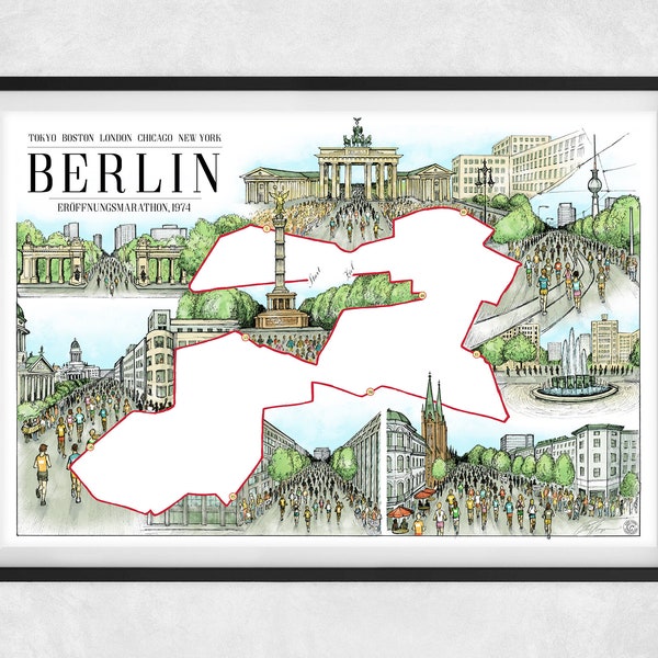 Berlin: The Marathon Map | Berlin Marathon map | Illustrated marathon map | Marathon art | Berlin marathon gift