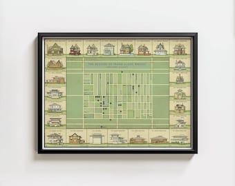 Frank Lloyd Wright Oak Park Homes Map: Prairie Architecture Print