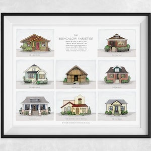 The Bungalow Varieties | Print showing American Bungalow Styles and Bungalow Origins