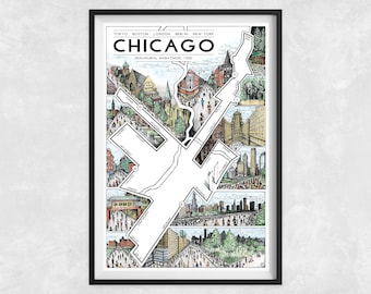 Chicago Marathon Map Art Print: Illustrated Race Route
