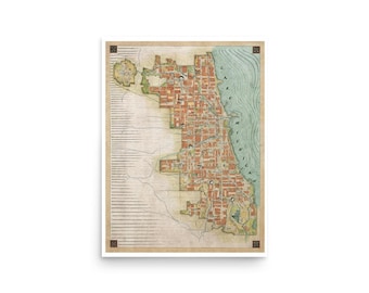 Vintage Chicago Map Print | Renaissance Style Illustrated Wall Art