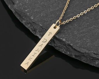 Gold Colored Stainless Steel Vertical Bar Pendant