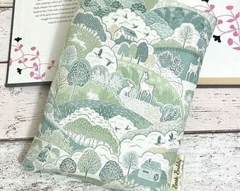 Rolling Hills Book Buddy, Sage Fox Book Cover, Countryside Book Lover Gift, Woodland Book Sleeve, Nature Book Pouch, Deer Stag Book Cover