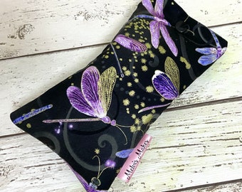Dragonfly Glasses Case: Metallic Gold, Cushioned Sunglasses Pouch