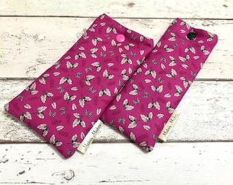 Pink Leaves Glasses Case, 2 sizes, Hot Pink Sunglasses Sleeve, Soft Padded Specs Pouch, Cerise Handbag Accessories, Gift for Her