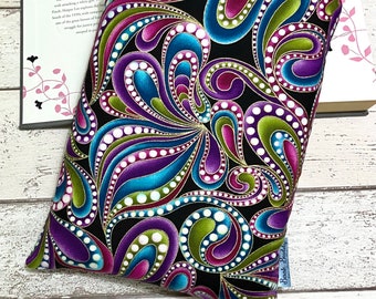 Metallic Paisley Book Buddy, Gold Rainbow Book Sleeve, Romance Novel Book Bag, Bright Colourful Reader Gift, Booktok Bookstagram Accessories