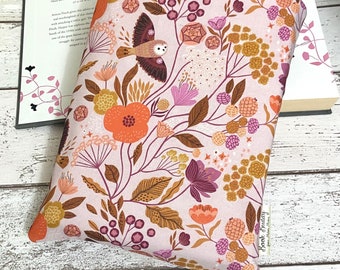 Barn Owl Book Buddy, Woodland Book Cover, Book Lover Gift, Forest Book Sleeve, Nature Book Pouch, Purple Peach Book Cover