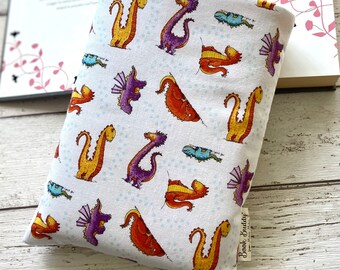 Rainbow Dragons Book Buddy, Paperback Hardback Book Bag, Bookish Reader Gift, Bookstagram Accessory, Fantasy Book Pouch, Coloured Dino Gift