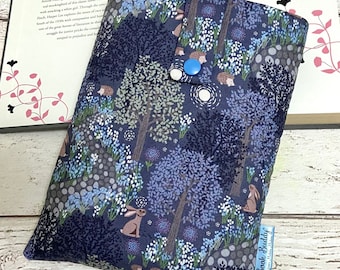 Bluebell Woods Book Buddy, Hare Hedgehog Book Cover, Book Lover Gift, Woodland Book Sleeve, Nature Book Pouch, Wildlife Book Cover