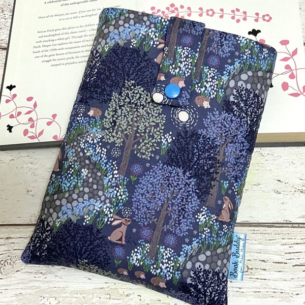 Bluebell Woods Book Buddy, Hare Hedgehog Book Cover, Book Lover Gift, Woodland Book Sleeve, Nature Book Pouch, Wildlife Book Cover