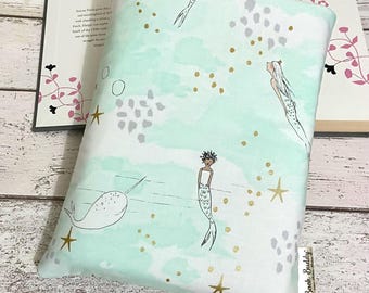 Metallic Mermaid Book Sleeve: Aqua Cotton Book Cover