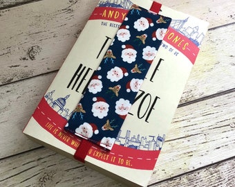 Jolly Santa Elastic Bookmark, Christmas Fabric Bookmark, Festive Reindeer Page Marker, Bookish Stocking Filler, Father Christmas Gift