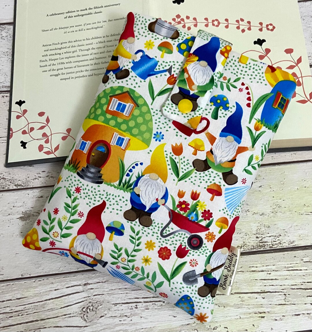 Gnome Book Buddy, Gardening Book Sleeve, Tomte Book Pouch, Summer