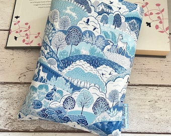 Blue Hills Book Buddy, Rolling Hills Book Cover, Countryside Book Lover Gift, Woodland Book Sleeve, Nature Book Pouch, Deer Fox Book Cover