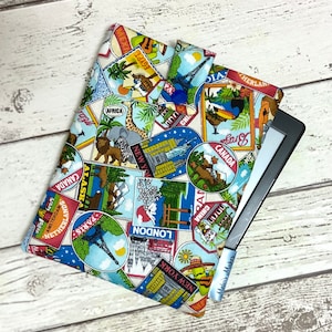 Beautiful World Kindle Case, Travel eReader Sleeve, Vacation Labels Oasis, Voyage, Fire HD, Paperwhite Pouch. Padded Tablet Bag, eBook Cover