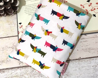 LAST CHANCE Dachshund Through The Snow Book Sleeve, Sausage Dog Book Buddy, Xmas Book Gift, Winter Puppy Book Pouch, Dog Lover Book Gift