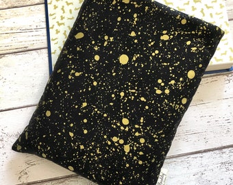 Gold Splatter Book Buddy®, Custom Size Book Sleeve, Metallic Bookshelf Accessory, Black Splat Book Bag, Padded Book Pouch, Book Lover Gift