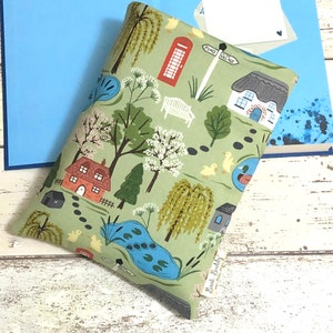 Country Village Book Buddy, Spring Book Cover, Book Lover Gift, British Countryside Book Sleeve, Paperback Pouch, Pond Book Cover image 1