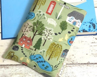 Country Village Book Buddy, Spring Book Cover, Book Lover Gift, British Countryside Book Sleeve, Paperback Pouch, Pond Book Cover