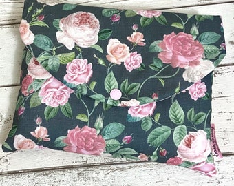 Roseraie Book Buddy Clutch, Rose Garden Book Cover, Jardin Mothers Day Gift, Book Lover Sleeve, Nature Book Pouch, Floral Book Bag