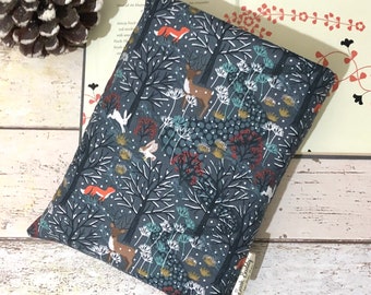 LAST CHANCE Twilight Forest Book Buddy, Paperback Hardback Book Cover, Book Lover Gift, Woodland Book Sleeve, Fox Book Pouch, Nature Booka