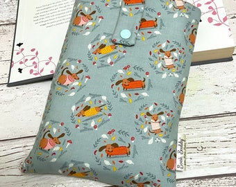 LAST CHANCE Hello Sausage Book Sleeve, Sweater Weather Book Buddy, Autumn Dog Book Gift, Seasonal Puppy Book Pouch, Dachshund Lover Gift