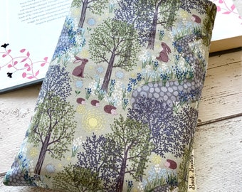 Sage Woods Book Buddy, Hare Hedgehog Book Cover, Book Lover Gift, Woodland Book Sleeve, Nature Book Pouch, Bluebell Book Cover