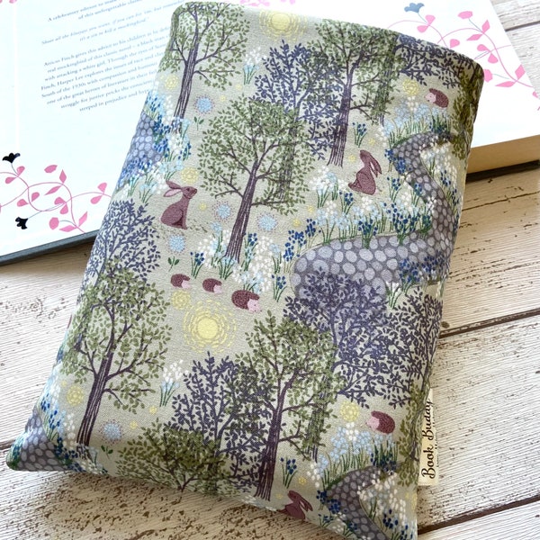 Sage Woods Book Buddy, Hare Hedgehog Book Cover, Book Lover Gift, Woodland Book Sleeve, Nature Book Pouch, Bluebell Book Cover