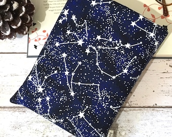 Constellations Glow in the Dark Book Buddy, Small Medium Book Bag, Book Lover Gift, Star Book Pouch, Paperback Cover, Night Reading Gift