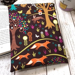 Woodland Book Buddy, Small Medium Large Book Sleeve, Book Lover Gift, Foxtrot Book Pouch, Paperback Cover, Bright Book Sleeve, Bookworm Bag