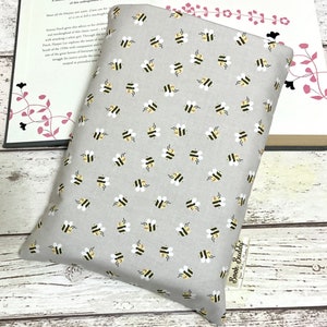 Compagnon de livre abeilles naturelles, couverture de livre neutre, cadeau livre unisexe, choix de la taille de la pochette de livre, sac de livre rembourré, accessoires livresques nature
