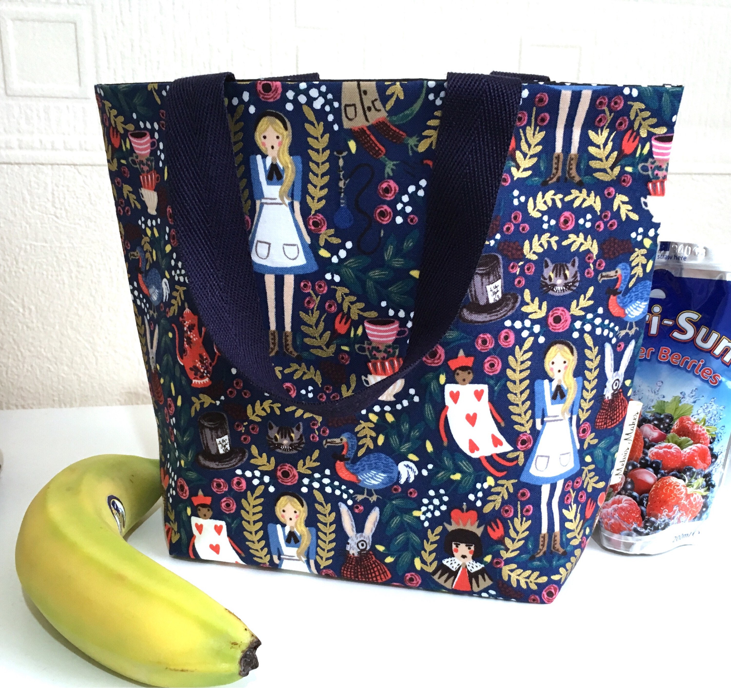 Disney Alice in Wonderland Mini Tote Bag Lunch Bag Weird Wacky Psychedelic 12x6\