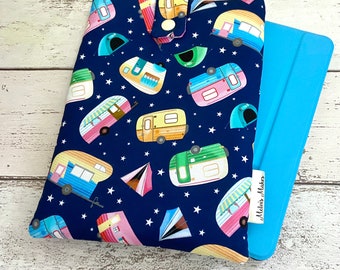 Happy Campers Kindle Case, Caravan Holiday eReader Sleeve, Travel Tents Oasis, Voyage, Fire HD, Paperwhite Cover, Vacation Tablet Pouch