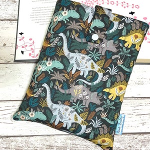 Jurassic Jungle Book Buddy, Dinosaur Roarsome Book Cover, Bookish Reader Gift, Bookstagram Accessory, Padded Book Pouch, Pastel Rexy Gift