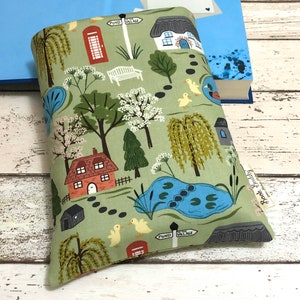 Country Village Book Buddy, Spring Book Cover, Book Lover Gift, British Countryside Book Sleeve, Paperback Pouch, Pond Book Cover image 2