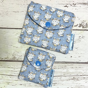 Blue Cats Coin Purse, Padded Pocket Pouch, Two Sizes, Feline Heads Case