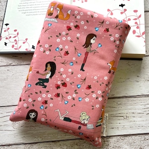 Foxy Books Book Buddy, Custom Size Padded Sleeve, Picnic Book Bag, Foxes Bookish Gift, Bookworm Accessories, Pretty Peach Literature Gift