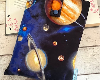 Solar System Book Buddy, Small Medium Book Bag, Space Lover Gift, Star Book Pouch, Planet Book Cover, Night Reading Gift, Fathers Day Gifts