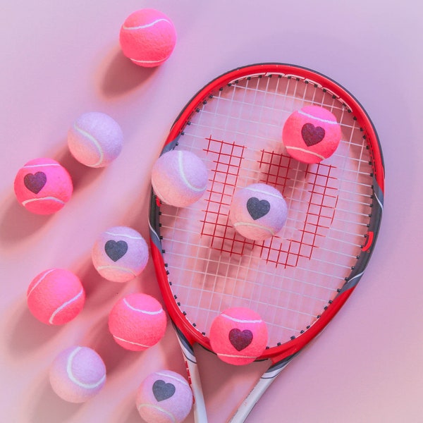 I Love You Heart Tennis Balls Pre-Printed with a Heart (Not Personalised)