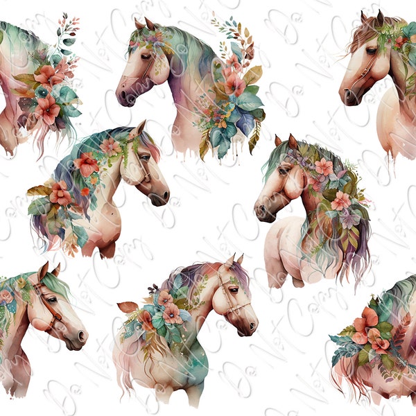 Horse, SUBLIMATION TRANSFER, sublimate, Ready to press transfer, Floral, Watercolor, Ponies, Feathers, Love, Animals, Western, Spring, Boho