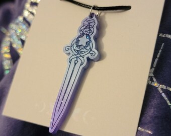 Cosmic Star Kawaii Dagger Sword Sparkle Holographic Necklace