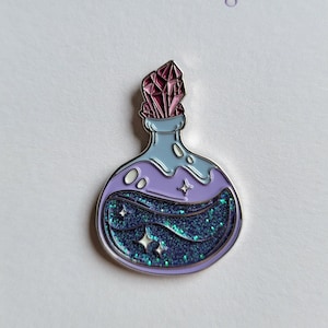 Magical Kawaii Witchy Potion Bottle Glitter Enamel Pin Rubber Backing