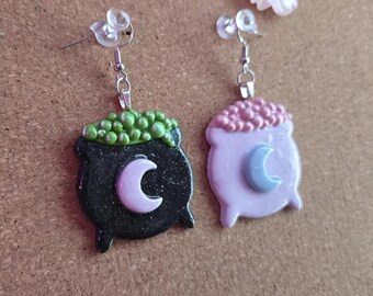 Cauldron Witch Babe Shimmer Dangle Earrings