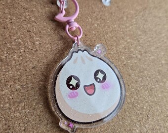 Kawaii Steamed Bun Glitter Pastel Moon Keychain