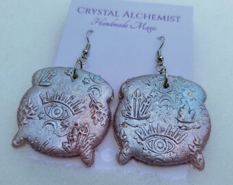 Cauldron Witch Babe Pastel Shimmer Dangle Earrings