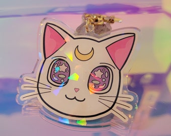 Holographic Kawaii Double-Sided Luna and Artemis Sailor Moon Cat Key Chain